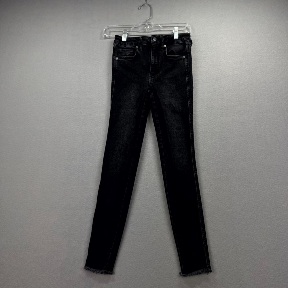 We The Free Jeans Women 24 Gray Denim Pants Stretch 5 Pockets Raw Hem Skinny Leg